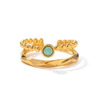 18K Plaqué Or Acier Inoxydable Amazonite Double Couche Lune Anneau Pierre Naturelle Réglable Minimaliste Bijoux De Mode Femmes Cadeau