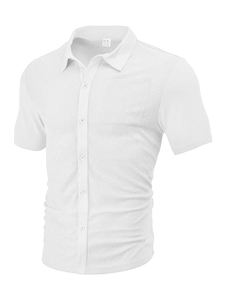 Camisa de hombre de manga corta con cuello tipo cárdigan, transpirable, holgada, con diseño jacquard de toalla, ideal para el verano, en oferta. - Product Image 6