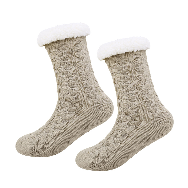 Оптовая продажа, зимние толстые плюшевые пушистые флисовые Носки-тапочки с подкладкой из ПВХ