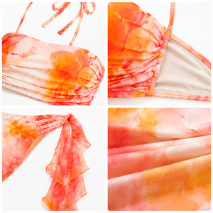 Women's 3 Piece Tie Dye Halter <b>Bikini</b> <b>Set</b> Triangle Swimwear with Beach <b>Skirt</b> Custom Logo - Product Image 4