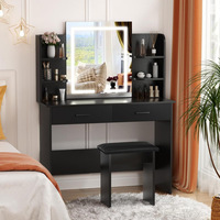 Table de toilette moderne en MDF au design simple avec miroir, tiroirs et tabouret de maquillage pour usage domestique