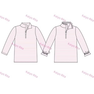 T-shirts de golf personnalisés pour filles, en coton rayé <span class=keywords><strong>rose</strong></span>, à manches longues, avec volants, style polo, et pull à quart de zip pour bébés filles - Product Image 3