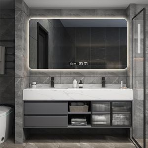Mueble de Baño Integrado para Villa, Moderno y Minimalista, de Madera Maciza Lacada, MDF, con Espejo Inteligente y Lavabo Suspendido - Product Image 5