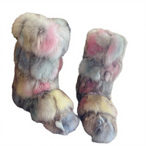 Nouvelles bottes de neige pour femmes en fourrure de renard colorée, hauteur genou, chaudes pour l'automne et l'hiver, talon invisible 13 cm, couleur aléatoire - Product Image 3