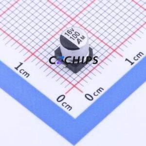 ตัวเก็บประจุอิเล็กโทรไลต์อะลูมิเนียมแบบ SMD รุ่น GVM1C107M0506CNVC, ขนาด D5xL5.7 มม. 100uF 20% 16V 240mA-100kHz - Product Image 1