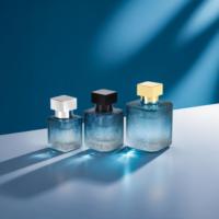 Flacon de parfum carré en verre bleu dégradé de haute qualité, vide, 30ml/50ml/100ml, nouveau design, texture glacier, sérigraphie, rechargeable