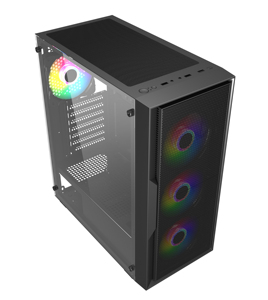 La última caja de <span class=keywords><strong>PC</strong></span> Mid Tower Gamer Gaming Desktop Micro ATX ITX MATX Caja de computadora negra de aluminio con ventilador RGB y Red a prueba de polvo - Product Image 2