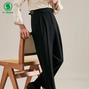 Pantalons de costume pour homme, style Napolitain, personnalisés, pour l'hiver, taille haute avec boucle, coupe droite et ajustée, formel, décontracté, pour affaires - Product Image 3