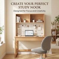 Bureau d'étude moderne en bois naturel pour enfants avec panneau perforé, tiroir de rangement et étagère – Robuste et durable pour l'école, la chambre et la salle de jeux