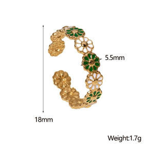 Daisy Oil Drip Esmalte Finger Jewelry Anillo DE FLOR DE ACERO INOXIDABLE chapado en oro de 18 quilates para mujer - Product Image 6