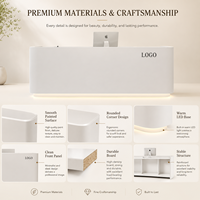 Comptoir de réception moderne en bois avec éclairage LED crème, taille personnalisée, comptoir d'accueil minimaliste pour bureau, salon, hôtel