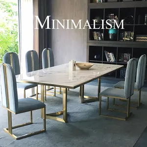 2021 طاولة طعام رخامية أعلى طاولة طعام مجموعة أرجل ذهبية بسيطة طاولة طعام 6 مقاعد esstisch