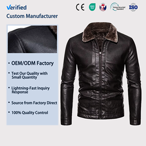 Veste en cuir synthétique PU chaude en polaire pour homme, automne-hiver, mode décontractée, vintage, motard, poches, veste streetwear pour homme - Product Image 1