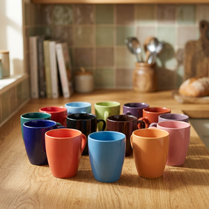 Ensemble de tasses en céramique colorées au design moderne avec poignée empilable pour la maison et les fêtes - Product Image 3