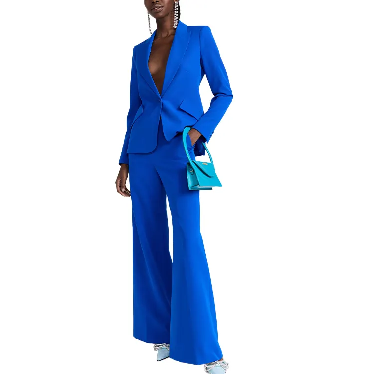 Индивидуальный Женский синий костюм с длинным рукавом, одежда от производителя, официальный Женский блейзер, комплект из двух предметов