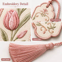Marque-page personnalisé brodé en forme de tulipe avec pompon, en tissu floral de haute qualité, réutilisable, fournisseur OEM ODM en gros pour cadeaux