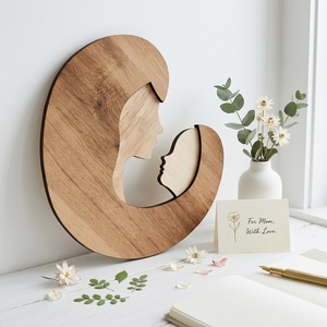 Décoration murale créative en bois en forme de croissant mère-enfant pour la fête des mères, cadeau en gros - Product Image 2