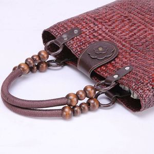 Bolso de hombro portátil de mujer, étnico, hecho a mano, de algas tejidas, con cadena, para viajes, vacaciones, playa, con asa de cuentas - Product Image 2