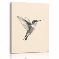 Impression sur toile d'art mural Colibri, illustration à l'encre, style vintage, dessin de oiseau scientifique à points, monochrome, décoration nature