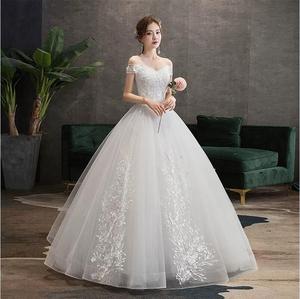 2025 moda semplice scollo a barca sulla spalla abito da sposa da sogno vero ricamo foto pizzo fiori pipì abito da sposa - Product Image 5