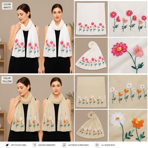 Graceful <b>Embroidered</b> Viscose Floral Scarf - Airy Lightweight Spring <b>Shawl</b> & Everyday Fashion Wrap - Product Image 3