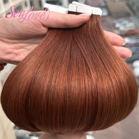 Extensions de cheveux humains en gros, double trame, à coller, effet peau # Extensions de cheveux lisses en ruban adhésif de couleur personnalisée 33