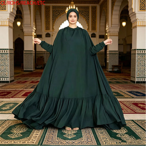 Stile classico colore puro Nida ampio formato plissettato pulsante O collo con manica Eid Abaja Jilbab per predare - Product Image 1