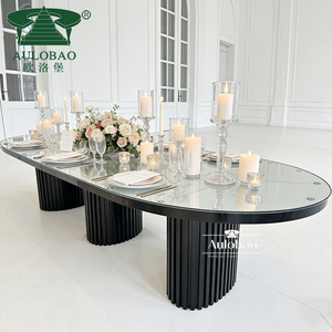 Meubles d'hôtel modernes, table de banquet ovale en métal noir avec plateau en MDF, table de mariage - Product Image 3