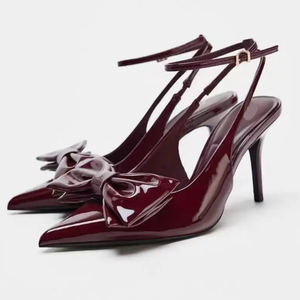 Nouvelles Chaussures Femme 2025 – Sandales Stiletto à Talon Haut avec Nœud Rouge et Bout Pointu à Lacets, Style Français - Product Image 1