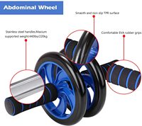 Roue abdominale bleu clair pour musculation, ensemble de cordes à sauter, barre de poussée, poignées, genouillères – Usage commercial unisexe pour exercices abdominaux