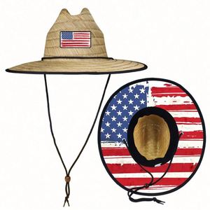 Chapeau de paille creux en gros avec logo personnalisé pour femmes et hommes, sombreros à large bord, chapeau de soleil imprimé pour l'été, chapeaux de paille de sauveteur - Product Image 1