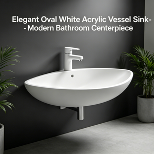 Lavabo de salle de bain ovale moderne personnalisé en acrylique blanc, finition mate lisse, facile à nettoyer, lavabo à poser en surface solide avec drain - Product Image 6