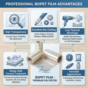 Rouleau de film BOPET transparent 100μm, 1040mm/1090mm, pour lamination de couche protectrice/protection de certificat/impression par lamination - Product Image 4