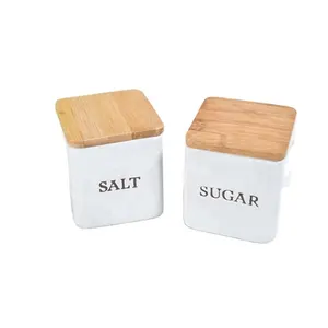 塩のための卸売艶をかけられた白いキッチンシュガーセラミックキャニスターセット