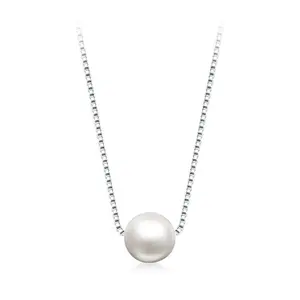 Elegant Natural single sea fresh water almost rounded pearl 8mm with 1.1mm box chain necklace