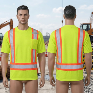 Camiseta de seguridad reflectante de alta visibilidad para hombre, ropa de trabajo de manga corta con cuello redondo - Product Image 3