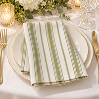 Nappe ronde en polyester et lin vert sauge à rayures personnalisées, faible MOQ, pour événements extérieurs, mariages, locations de fêtes