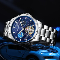 Montre mécanique automatique pour homme avec cadran Ciel Étoilé Jour/Nuit, phases de la Terre et bracelet à cœur ouvert