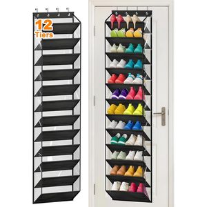 Over The Door <b>Shoe</b> Organizer 12 Tiers Black Hanging Rack For <b>Shoes</b> Closet Storage Behind Door Wall Mount <b>Hook</b> Type - Product Image 1