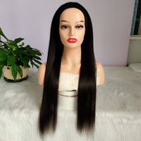 Perruques mi-longues à cordon de serrage, cheveux humains lisses, vente en gros, perruques en cheveux vierges, fabriquées à la machine, avec bandeau, perruques en U et en V, cheveux humains