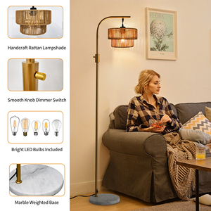 مصباح أرضي قابل للتعتيم بتصميم حديدي ذهبي دافئ مع غطاء من حبل القنب وإضاءة ذهبية 3000 كلفن - Product Image 2