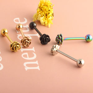 แหวนลิ้นแบบเม็ดทำจากอะคริลิคผสมสแตนเลสเจาะลิ้นแบบแท่งเจาะเครื่องประดับรูปหัวกะโหลกดอกไม้หัวใจเครื่องประดับร่างกายสตั๊ด - Product Image 6