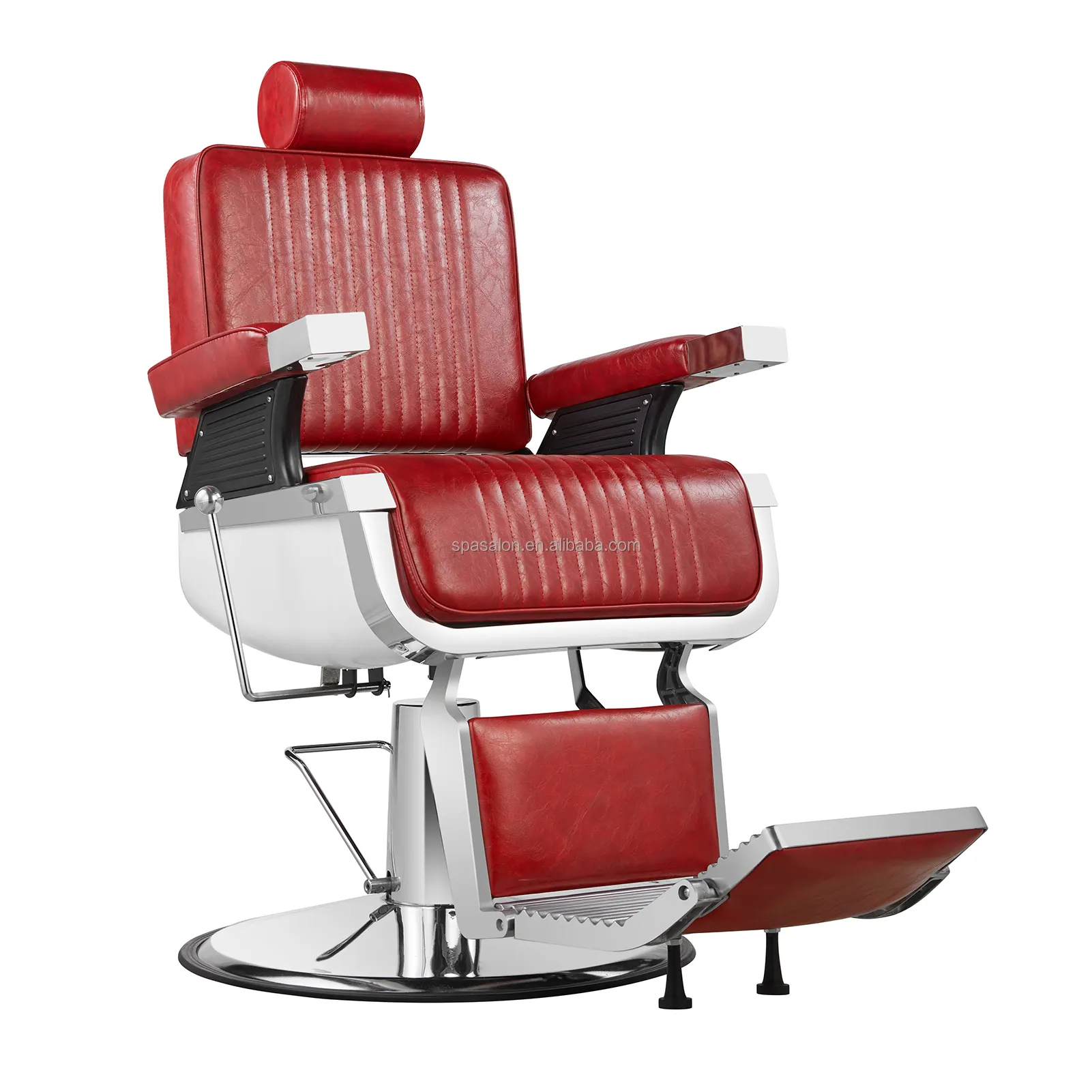 सैलून पेशेवरों के लिए प्रीमियम हाइड्रोलिक नाई की कुर्सी, रिक्लाइनिंग कार्यक्षमता के साथ विंटेज स्टाइल नाई की कुर्सी