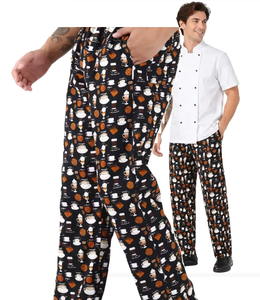<span class=keywords><strong>Pantalon</strong></span> <span class=keywords><strong>de</strong></span> Chef Unisexe Ample Imprimé Noir avec Motif Café et Desserts pour Étudiants en Culinaria, Personnel <span class=keywords><strong>de</strong></span> Cuisine et Tenue Décontractée - Product Image 1
