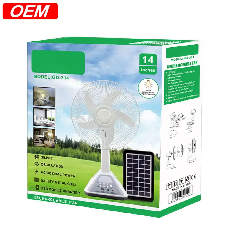 Năng lượng mặt trời bảng hệ thống quạt với đèn LED và USB đầu ra cho nhà phòng lớn xách tay có thể sạc lại Fan OME nhà máy giá
