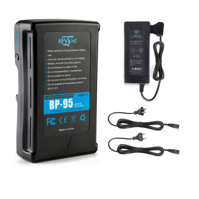 95Wh(6600mAh) V Mount/V-Lock Battery With D-tap Output Charger and D-Tap Cable for Sony Video Camera Camcorder Broadcast