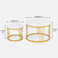 Table basse au design moderne et luxueux, plateau en marbre de 70 cm/27,6 pouces avec base circulaire dorée et table d'appoint de 50 cm/19,7 pouces