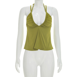 Viviblook C26TP117 Chaleco de Verano para Mujer, Nuevo, Sexy, Casual, de Color Sólido, Sin Mangas, con Cordones, Plisado, para Damas - Product Image 6