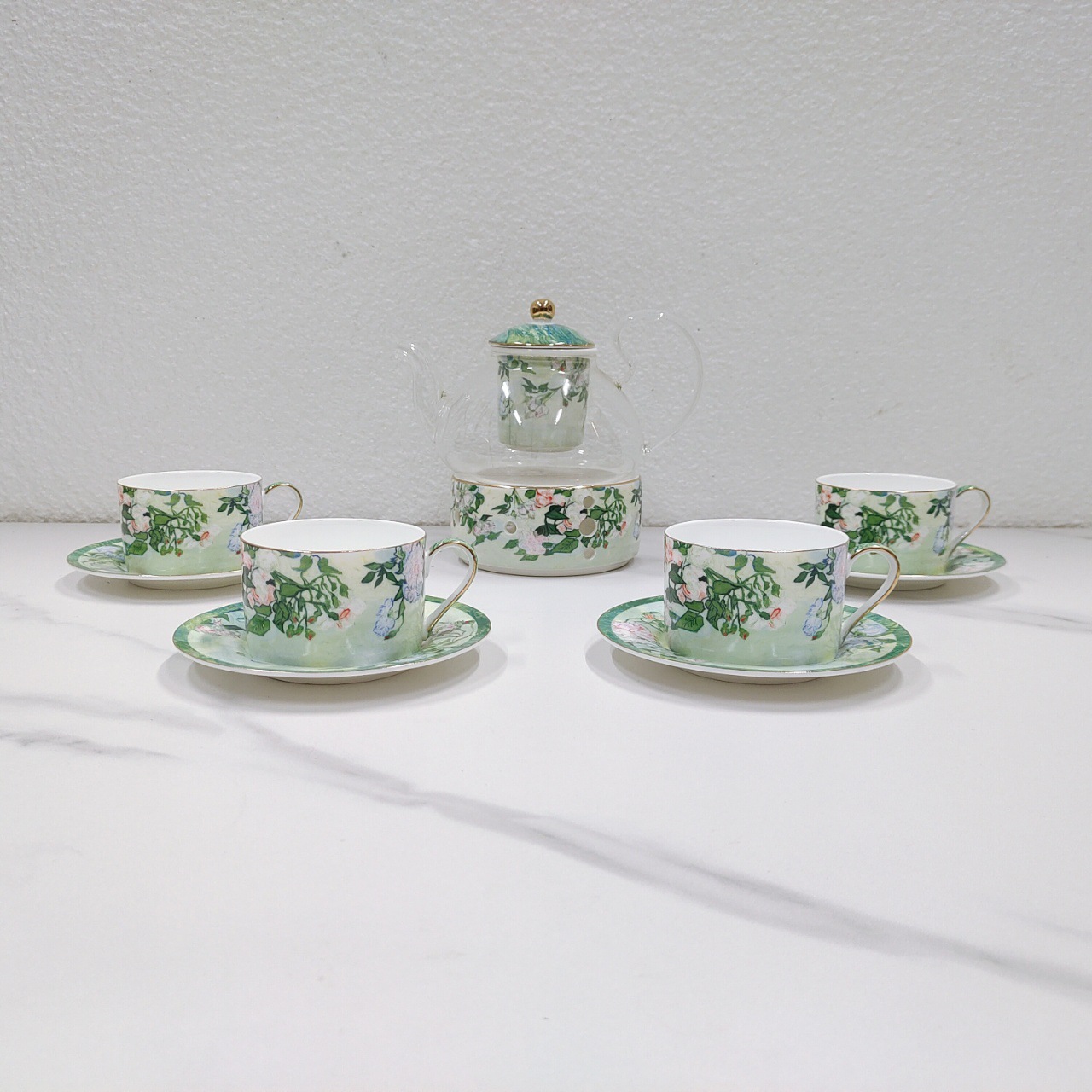 Flower tea pot 4 cups 4 plates