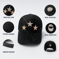 Casquette de baseball XINYU de luxe avec strass en forme d'étoile, tissu jacquard 100% polyester, style Y2K, boucle en métal, snapback réglable